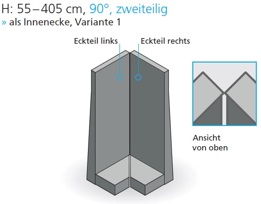 Innenecke 90°, zweiteilig, Sichtseite zum Fuß, Variante 1