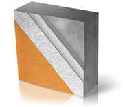 Bild von einem rechteckigen Stein in grau, weiß und orange